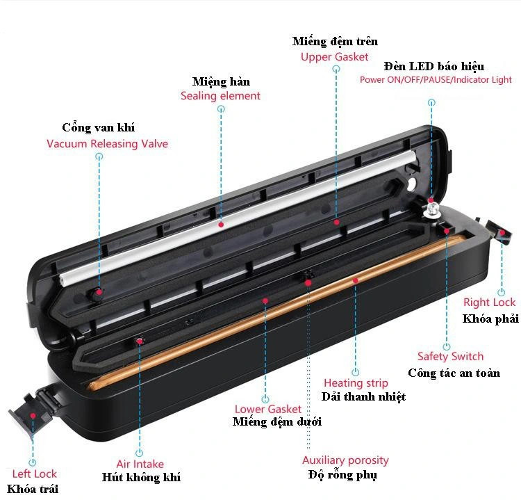 Máy Hút Chân Không Kèm Hàn Miệng Túi Vacuum Sealer Bảo Quản Thực Phẩm Tiện Lợi Tặng Kèm Túi Hút - Hàng chính hãng