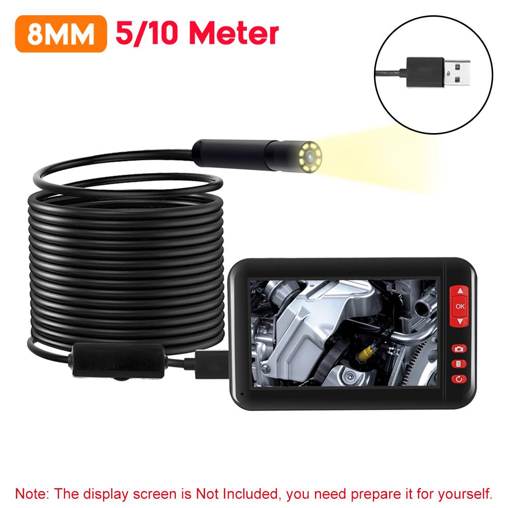 8mm Industrial Endoscope Borescope Inspection Camera IP67 Waterproof 8LEDs USB Endoscope Inspection Camera Lens 5M/10M Soft/Hard