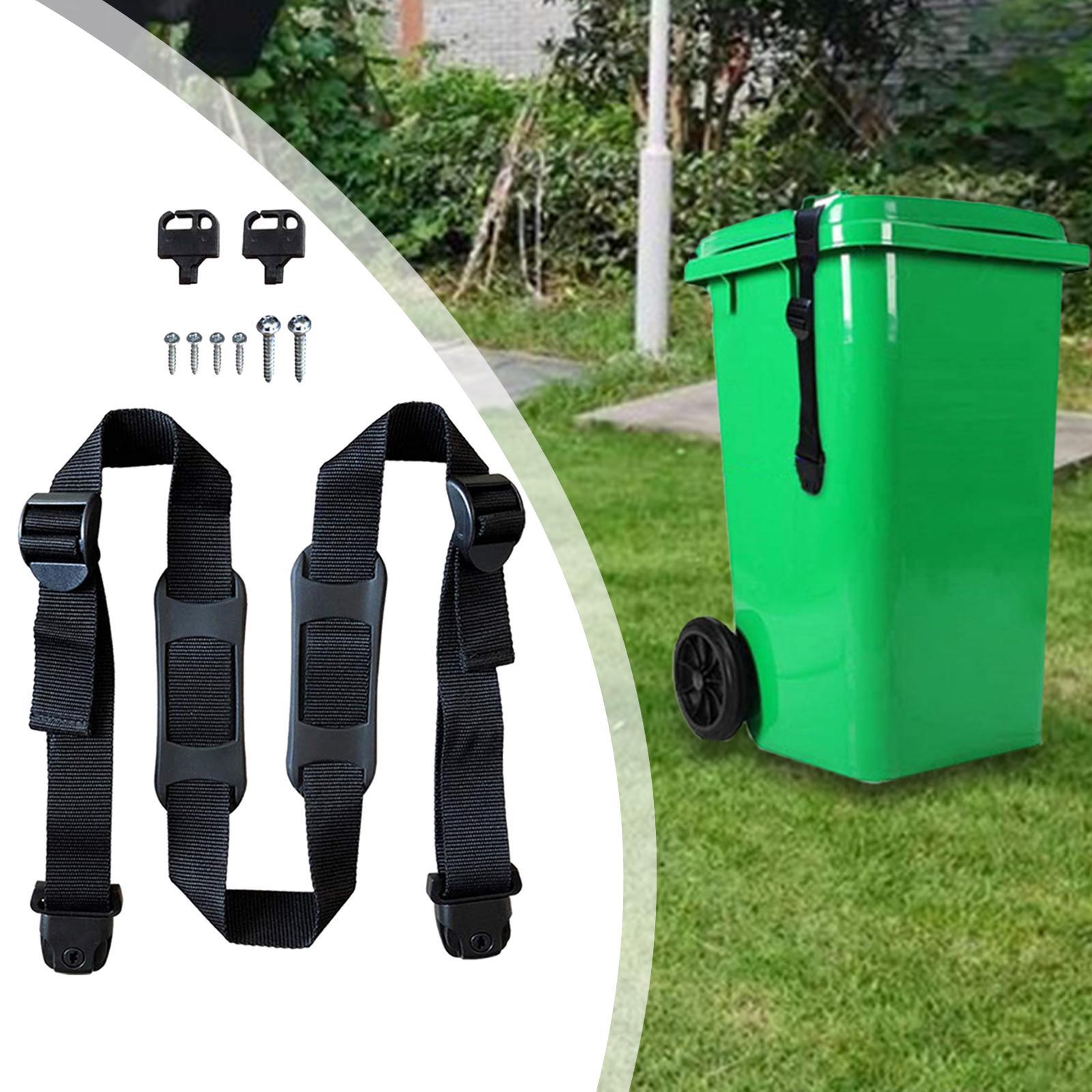 Garbage Strap Trash Can Lid Lock, Nylon Strap with Mount Screws, Dustbins Lock Strap, Garbage Can Security Strap for Outdoor Road Garbage Can