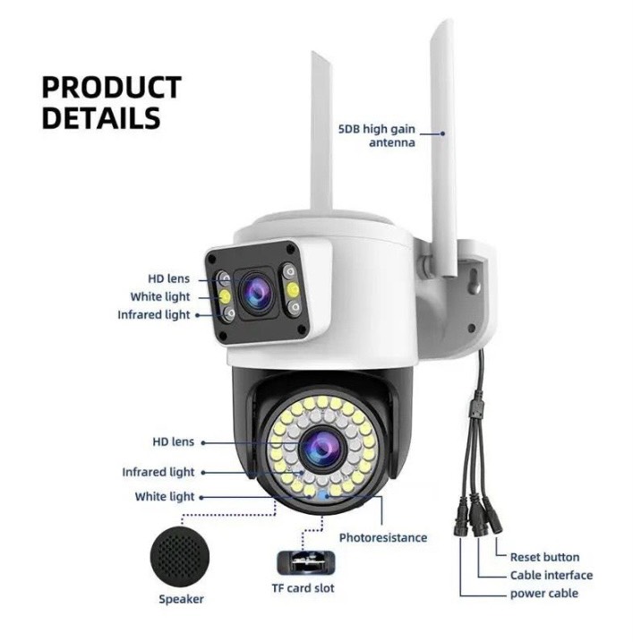 [SIÊU CAMERA 2 MẮT] Camera Wifi 2 Mắt Xem Cùng Lúc 2 Màn Hình - 1 Mắt Cố Định & 1 Mắt Xoay 360 Độ - Góc Quan Sát Cực Rộng - Đàm Thoại 2 Chiều - Báo Động Sáng Đèn Hú Còi Cảnh Báo - Hàng Nhập Khẩu