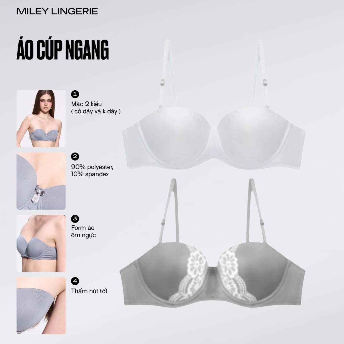 Combo 2 Áo Ngực Cúp Ngang Phối Ren Premium Miley Lingerie BRM02202-11202