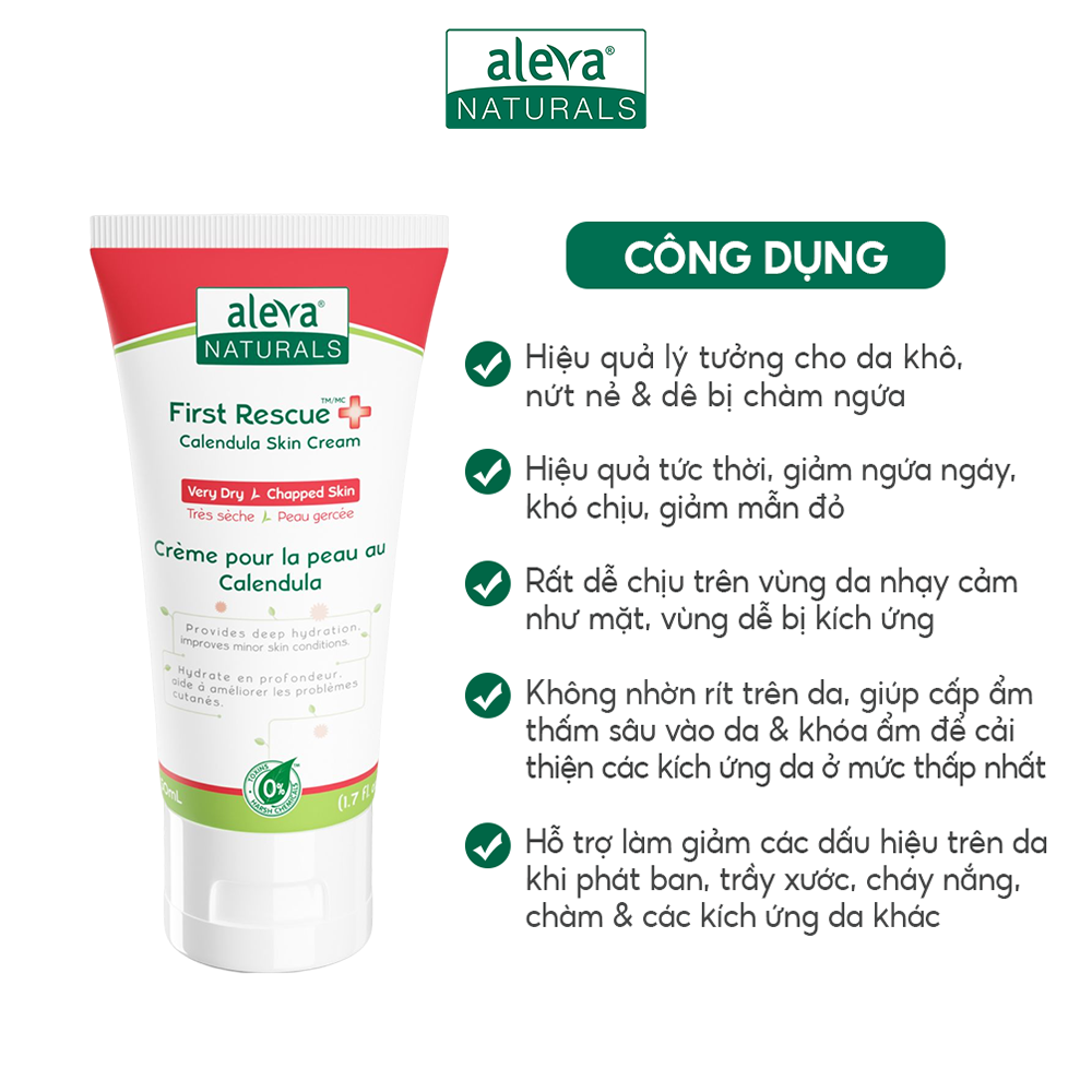 Kem dưỡng phục hồi da khô, nứt nẻ, cháy nắng và làm giảm ngứa ngáy, kích ứng da cho bé Aleva Naturals (tuýp 50ml)