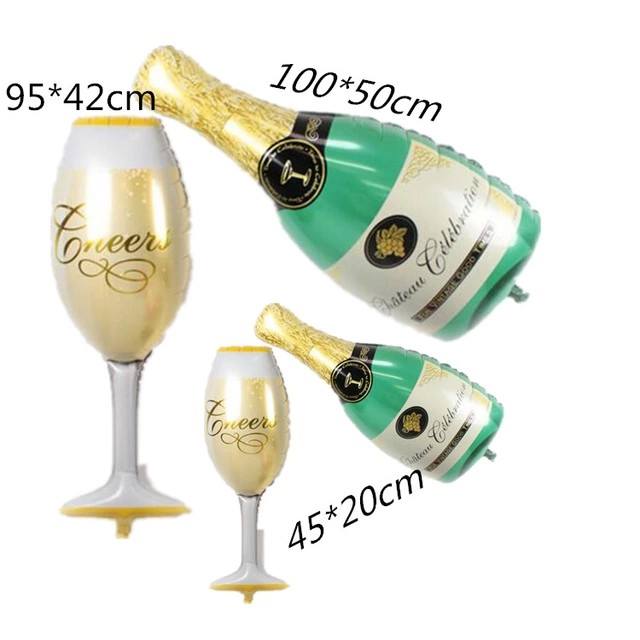 Bong bóng trang trí hình chai và ly rượu champagne - Size to