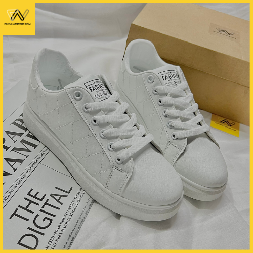 Giày Thể Thao Nữ Màu Full Trắng Hết Phối Chỉ Trơn Ô Duy Nhật Store Xinh Sang Bonsai Uzzang Đẹp Cao 2cm Êm Sneaker Bata