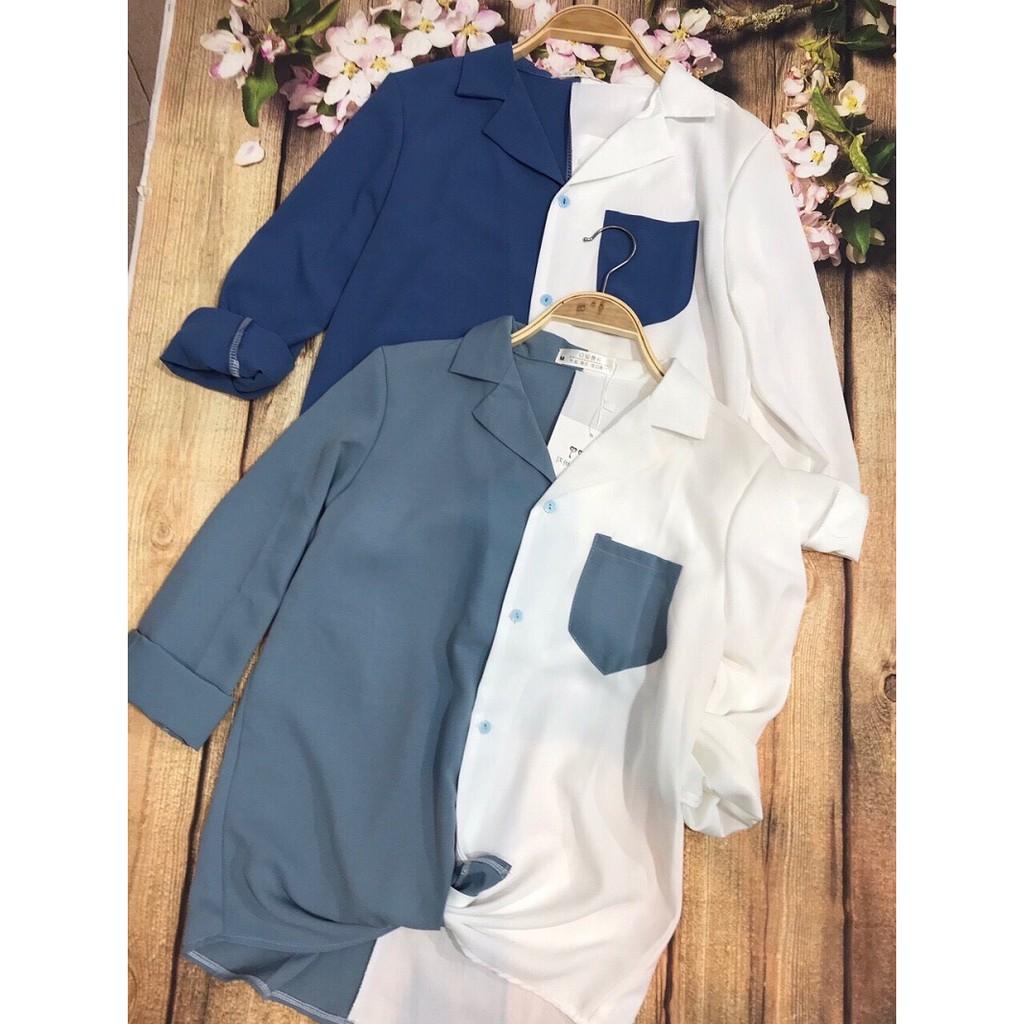 Sơ Mi Nữ, Sơ Mi Phối 2 Màu