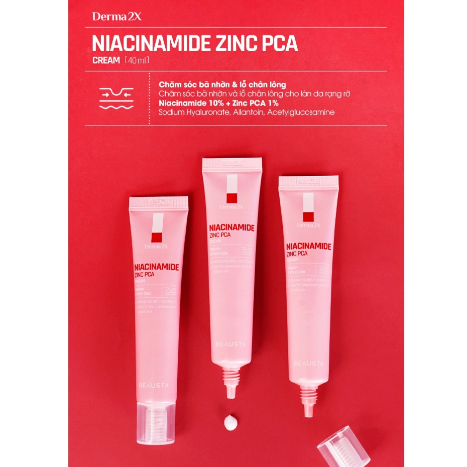 Kem Dưỡng Beausta Dưỡng ẩm Cung cấp dưỡng chất Derma2X Niacinamide Zinc PCA Cream 40ml