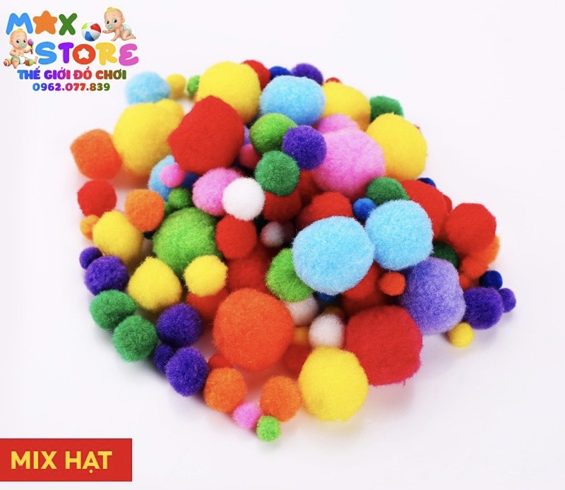 Hạt Pompom Nhiều Kích Cỡ Màu Sắc TẶNG KÈM KẸP GẮP NHỰA