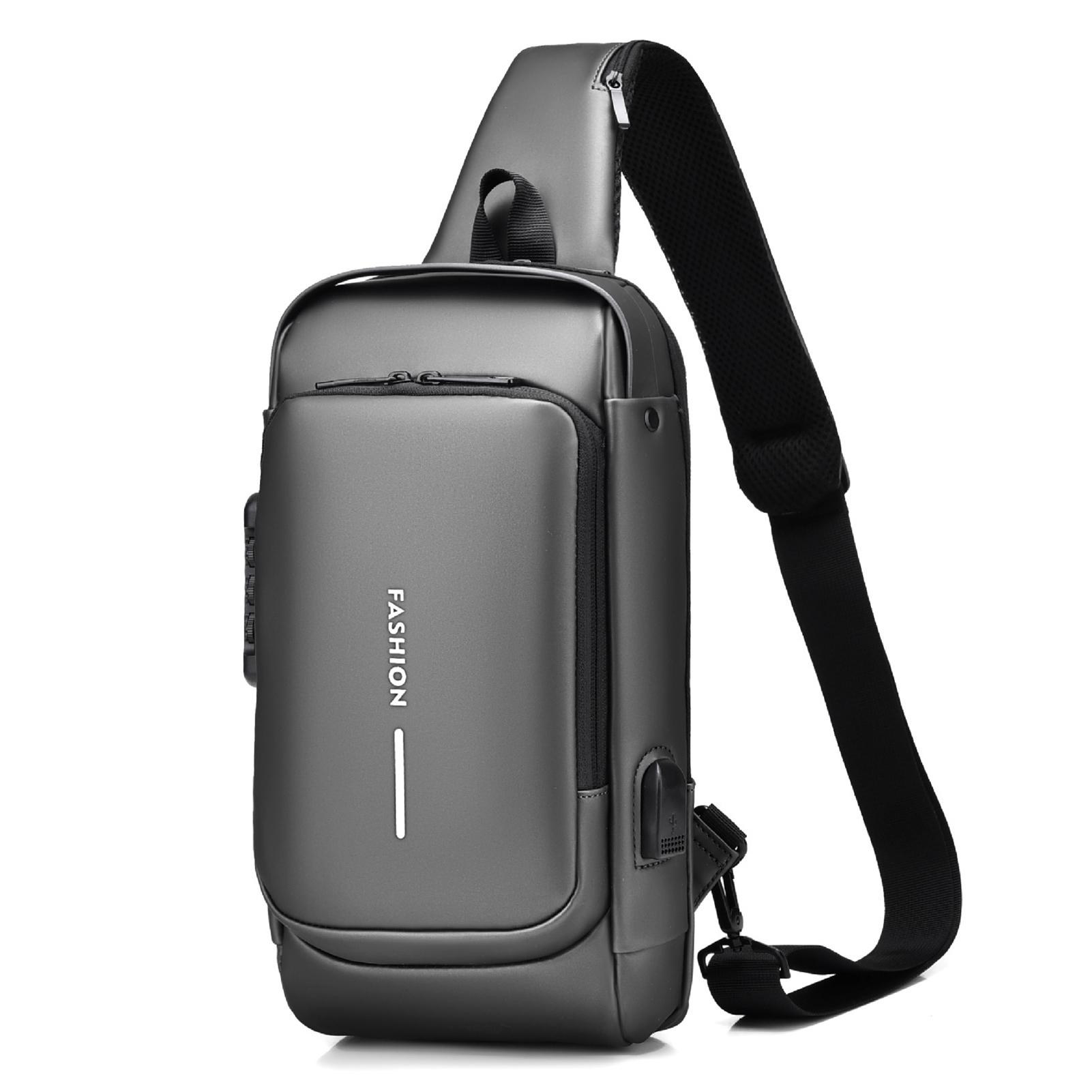 Men Sling Bag Pack with Lock Waterproof Anti-theft Chest Bag with USB Charging Port Shoulder Bag Crossbody Backpack