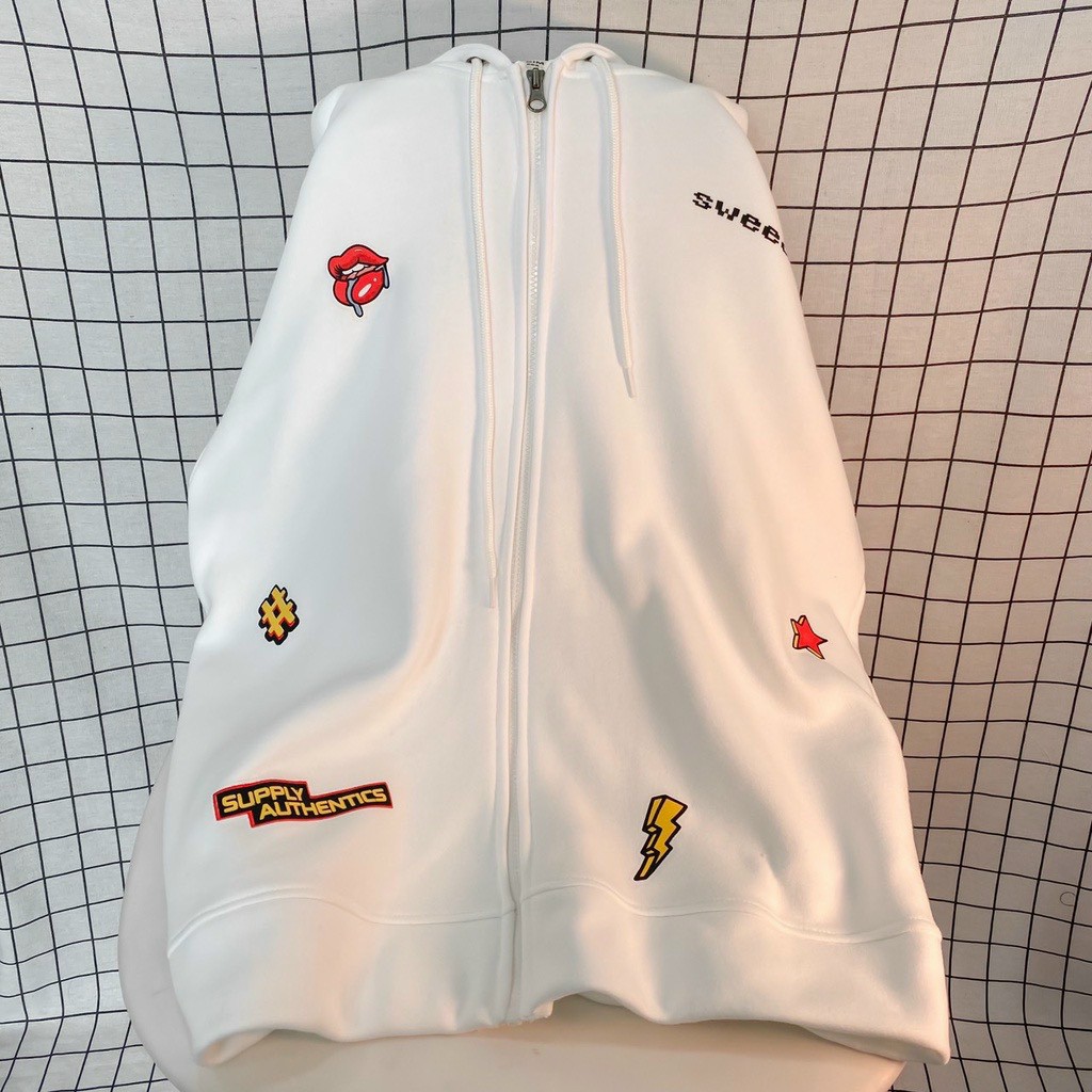 Áo Khoác Hoodie Zip ICON STICKER Jacket Dây Kéo Form Rộng Nam Nữ Vải Nỉ Bông Ulzzang , ÁO KHOÁC HOODIE DÂY KÉO OHOH Ulzzang