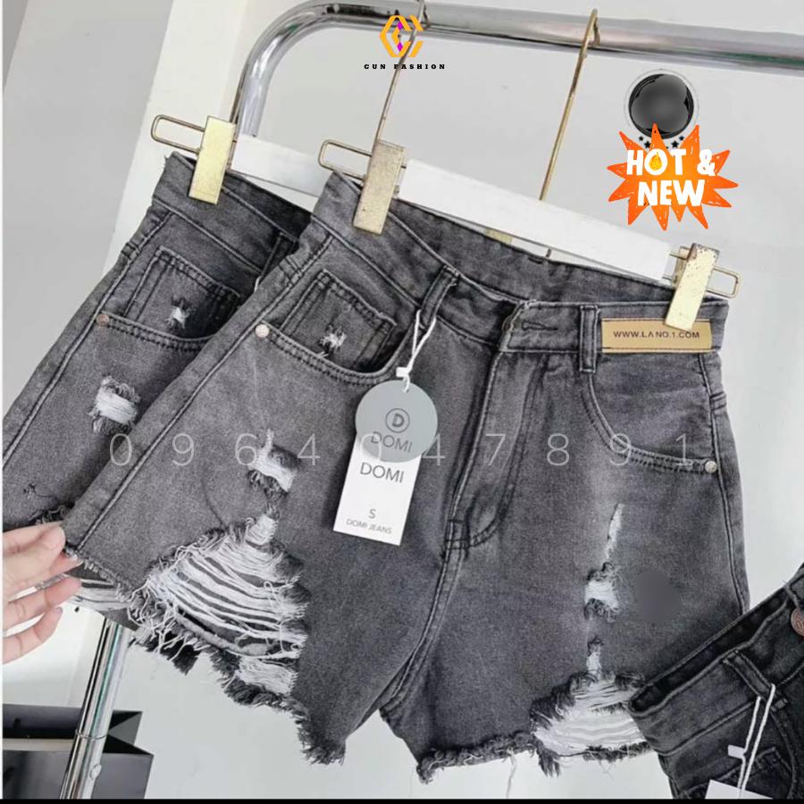 Quần short đùi jean nữ tua rua túi da Cun Fashion lưng siêu cao hợp xu hướng thời trang