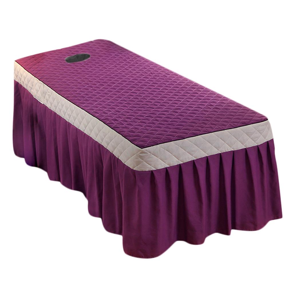 SPA Massage Table Skirt Beauty Bed Quilted Sheet with Valance Purple