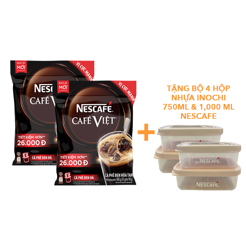 Cà phê hòa tan NESCAFÉ Café Việt - CÀ PHÊ ĐEN ARABICA & ROBUSTA - COMBO 2 Bịch x 35 gói