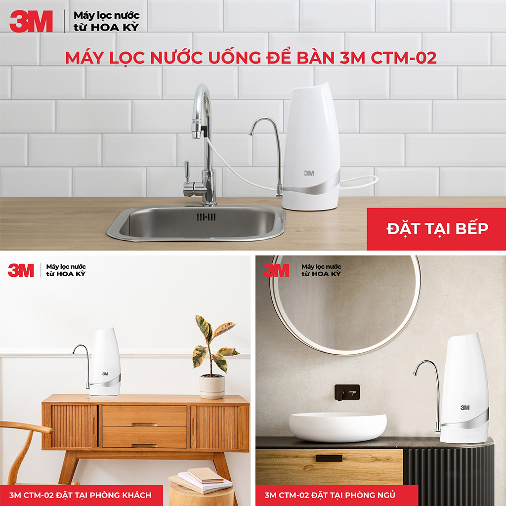 Máy Lọc Nước Uống Để Bàn 3M CTM-02 Cao Cấp, Không Cần Khoan Đục, Tự Lắp Đặt Đơn Giản, CTM02 Countertop - Hàng Chính Hãng 3M