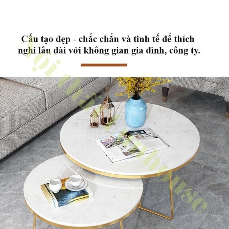Bàn trà Funhouse mặt đá vân mây, khung thép sơn tĩnh điện cao cấp. Bàn sofa phong cách Bắc Âu - A14