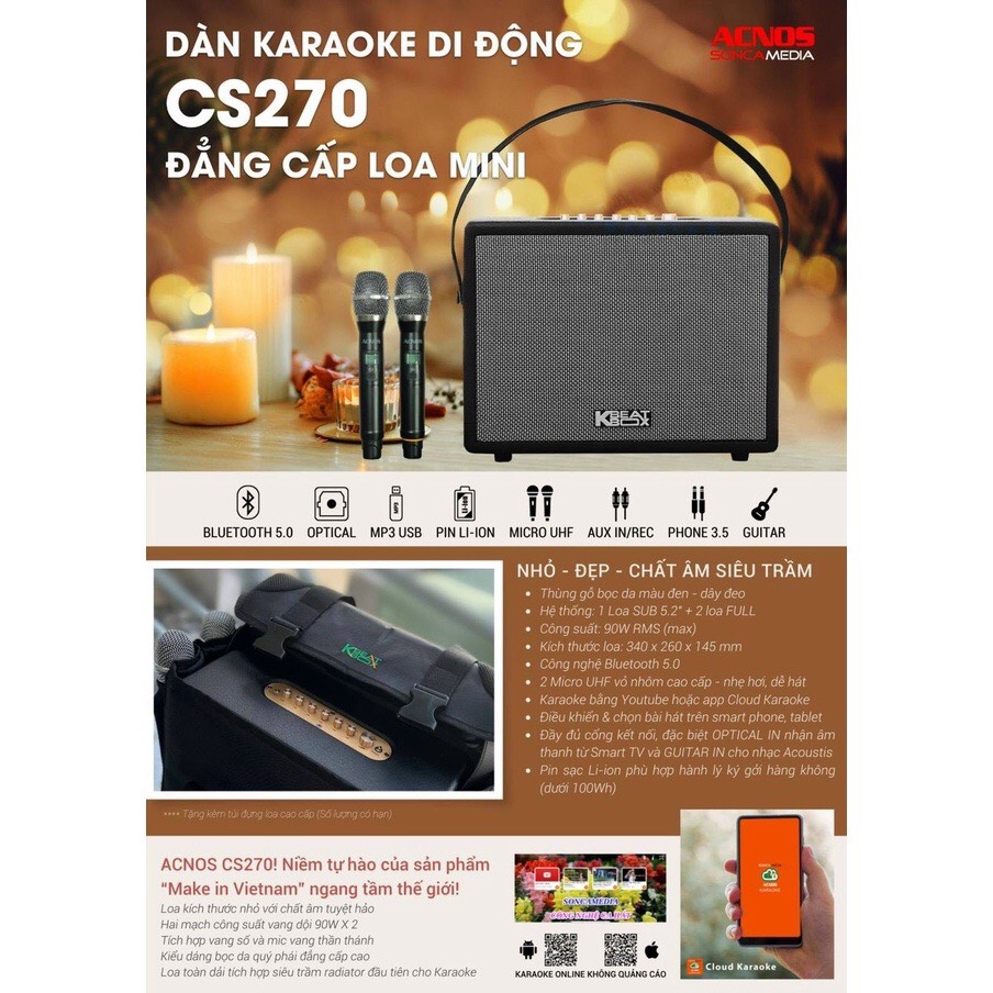 Loa mini xách tay cao cấp Acnos CS270 năm 2022 - Hàng Chính Hãng