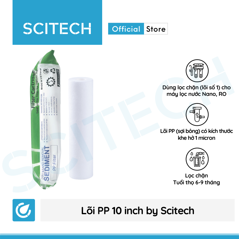 Bộ lõi số 1,2,3 10 inch by Scitech (Lõi PP-UDF-CTO) - Dùng cho máy lọc nước RO, bộ lọc thô - Hàng chính hãng