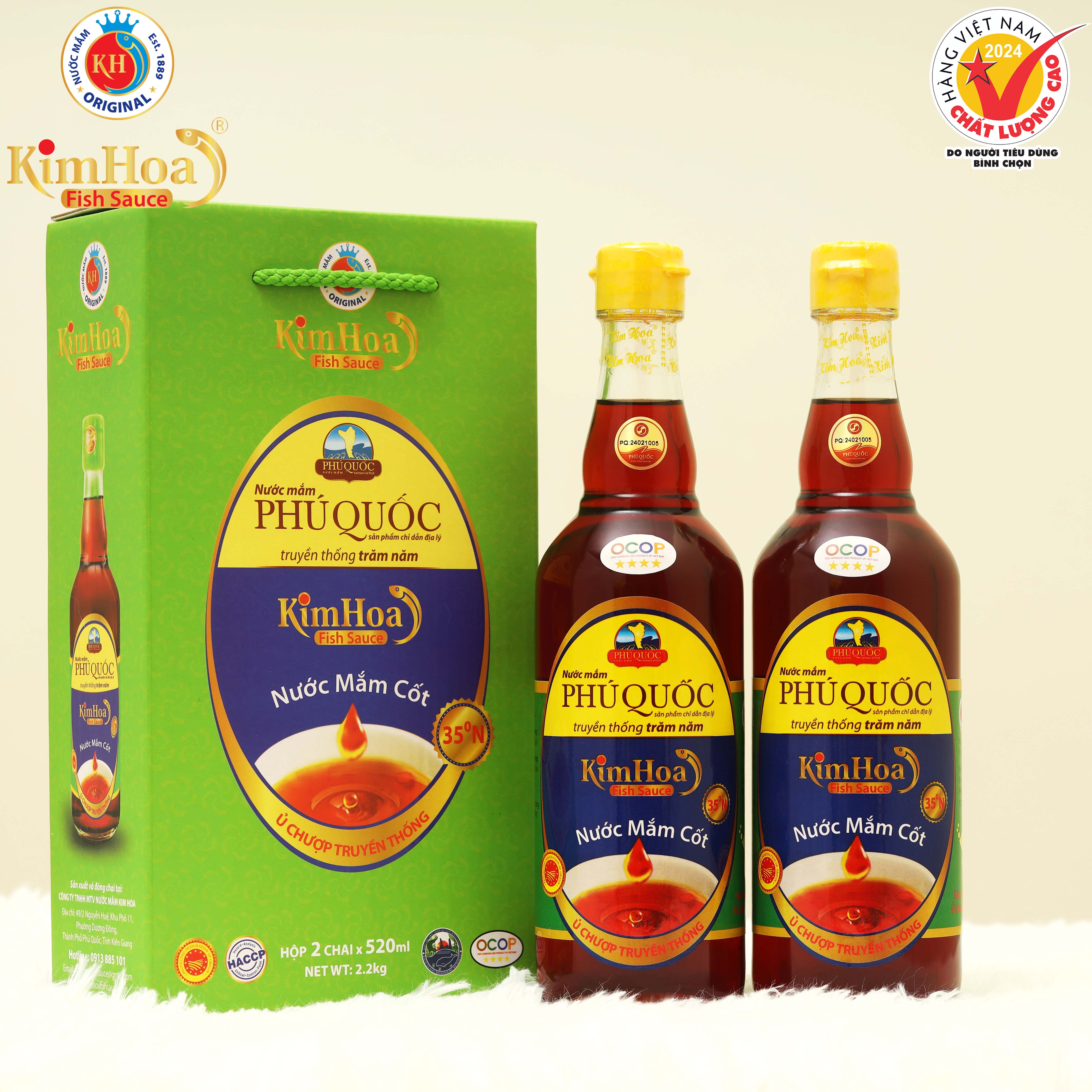 Nước mắm Cốt Kim Hoa Phú Quốc 35 đạm chai 520ml