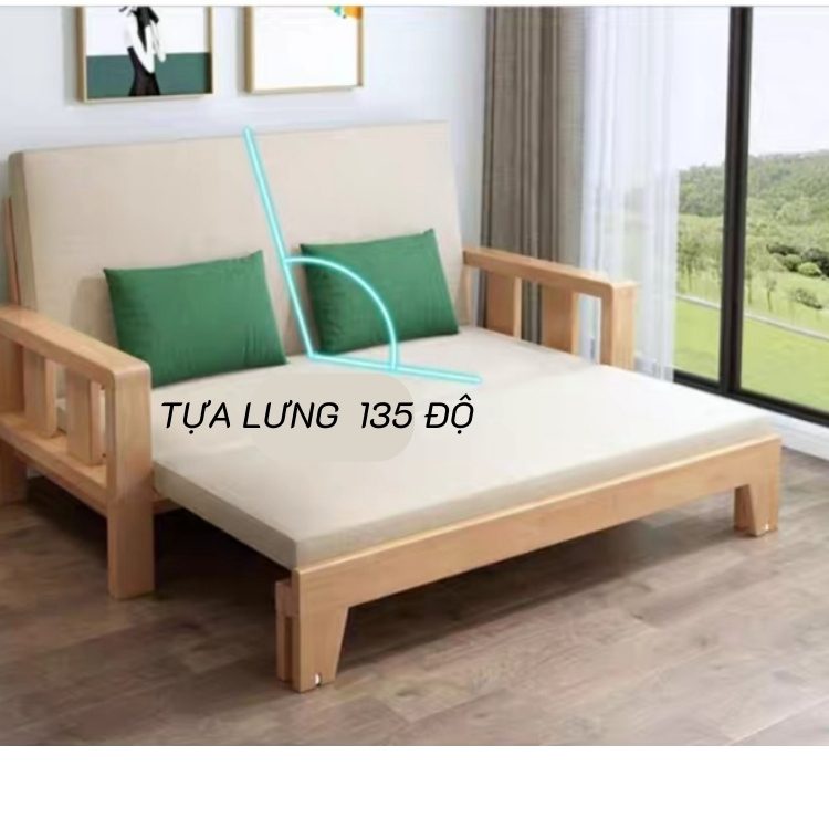 Giường Gấp Gọn Thành Sofa, Giường Kéo 3 Cấp Độ Chất Liệu Gỗ Sồi Tự Nhiên 1,2m x1.92m  Khung Gỗ Chắc Chắn BH 12 tháng Tặng Đệm + Gối