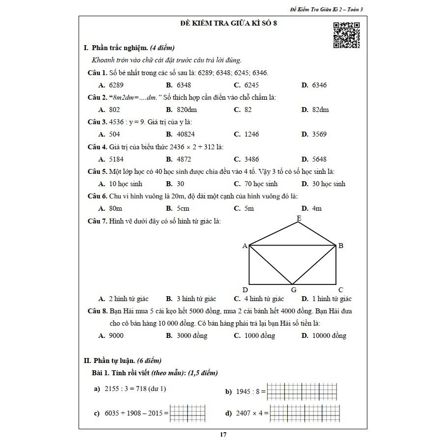 Đề Kiểm Tra Toán 3 - Học kỳ 2 (1 cuốn)