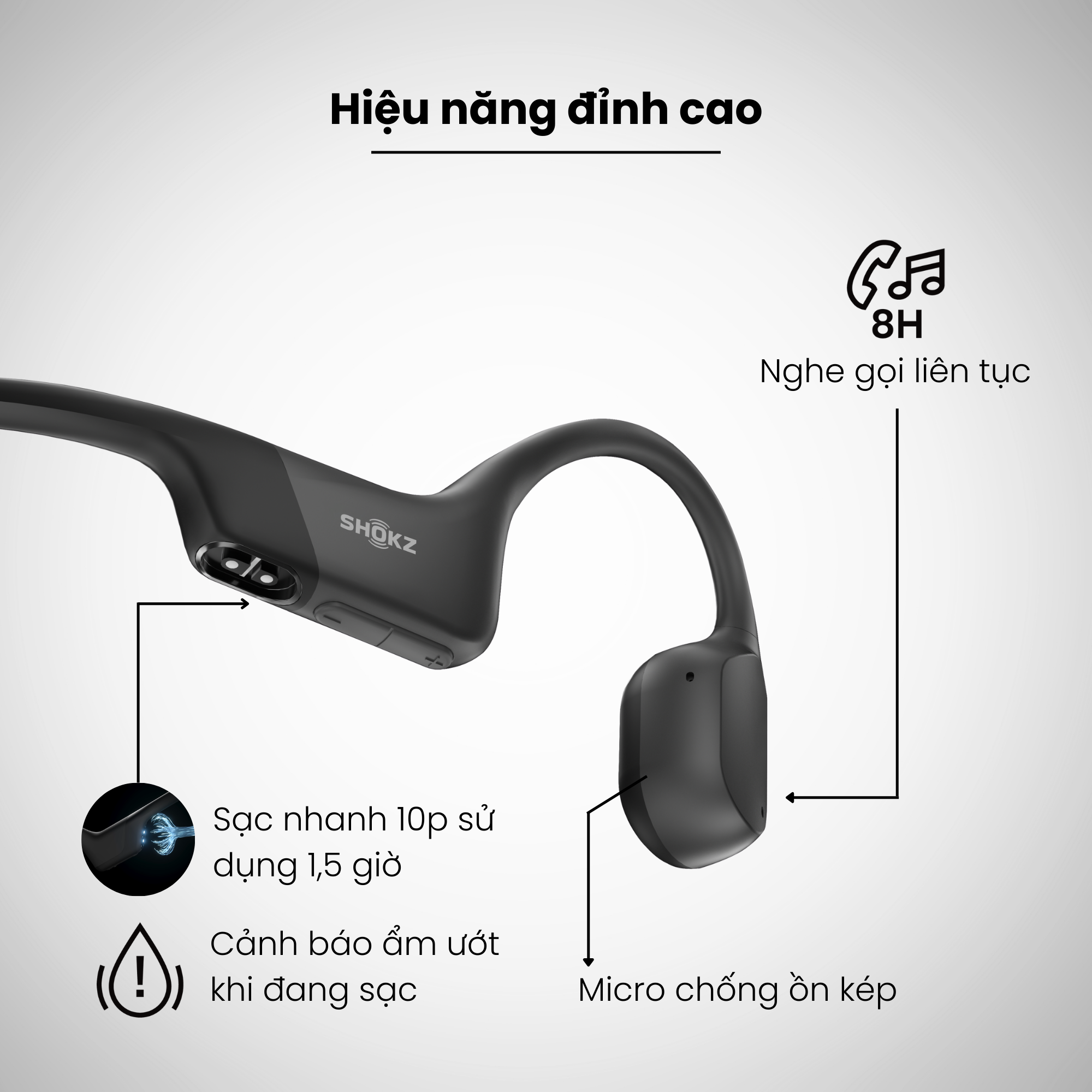 Tai Nghe Bluetooth Thể Thao Truyền Âm Thanh Qua Xương SHOKZ OPEN RUN S803 Màu Đen - Hàng chính hãng