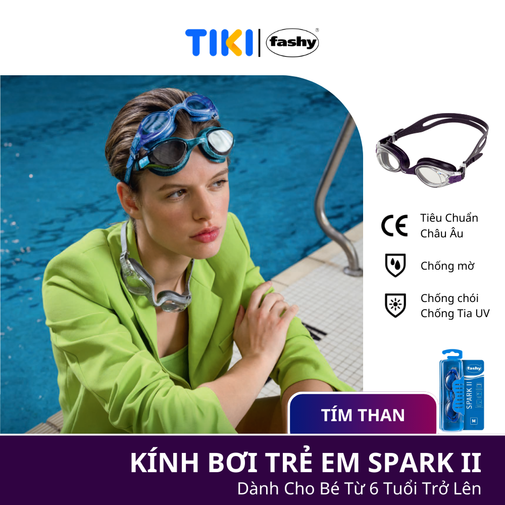 Kính bơi trẻ em nhập khẩu từ Đức, thương hiệu Fashy dòng “Spark II” đạt tiêu chuẩn chất lượng Châu Âu, kính chống mờ, chống tia UV, size M dành cho bé trai, bé gái từ 6 tuổi trở lên