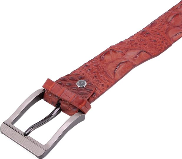 Thắt Lưng Nam Da Cá Sấu Nguyên Con Bản Lớn Bát Gài Đầu Kim Huy Hoàng HT4770 - Nâu Đỏ