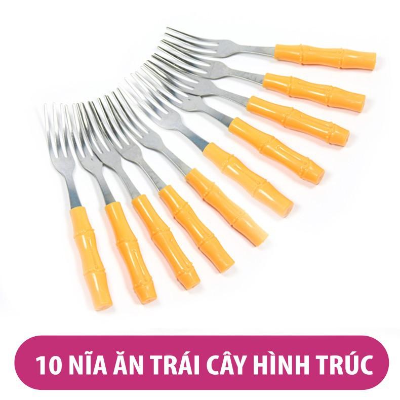 Combo bộ 10 dĩa ăn hoa quả tiện lợi hình trúc