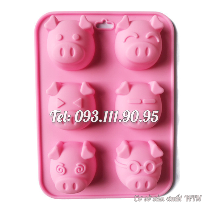 Khuôn silicon làm bánh, rau câu, socola 6 heo con cận thị – Mã số 1074