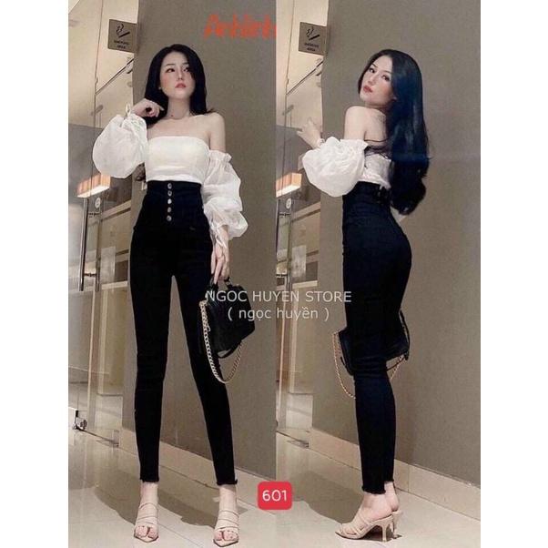 Jeans nữ lưng cao skinny 5 nút cài