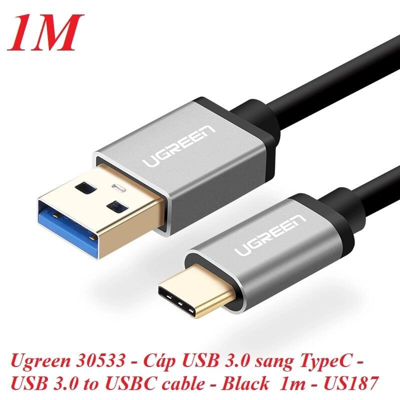 Ugreen UG30533US187TK 1M màu Đen Cáp dữ liệu USB Type-C sang USB 3.0 truyền dữ liệu từ máy tính ra điện thoại - HÀNG CHÍNH HÃNG