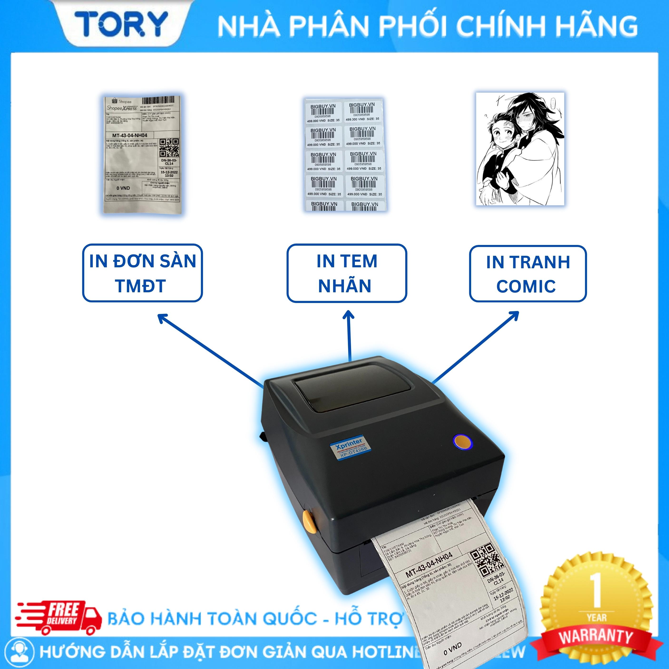 Máy in mã vạch, in tem Xprinter XP- DT426B. Máy in nhiệt trực tiếp, in tem, nhãn khổ giấy sàn TMĐT [HÀNG CHÍNH HÃNG]