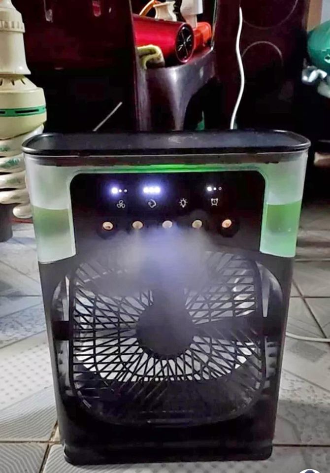 Quạt phun sương để bàn cỡ lớn có hẹn giờ, đèn led 7 màu - Quạt hơi nước để bàn 3 chế độ phun sương làm mát  hàng nhập khẩu