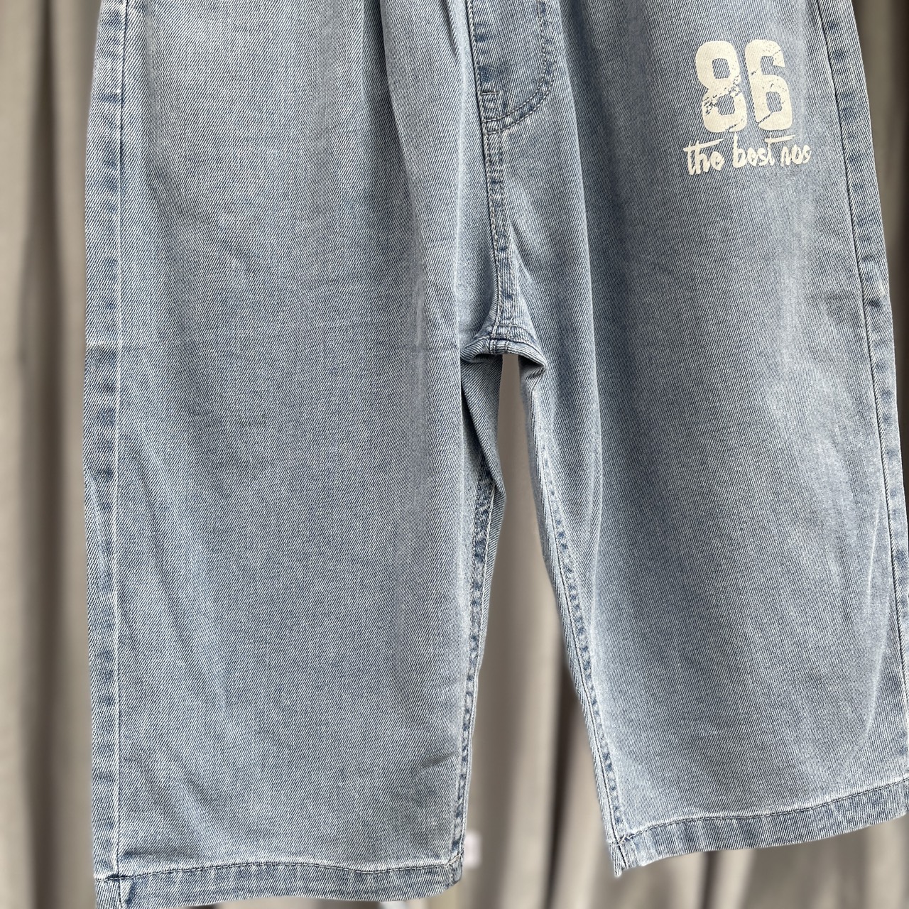 Quần bò bé trai lửng size đại, Quần jean trẻ em 14-20 tuổi in số 86 vải mềm mại khỏe khắn thời trang