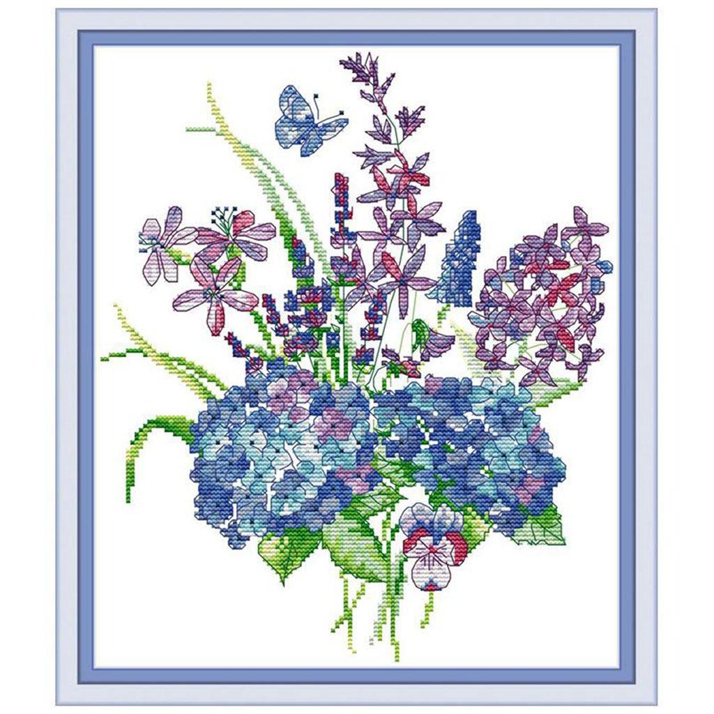 Flower Stamped & Counted Cross Stitch Embroidery Package for Beginners 11CT
