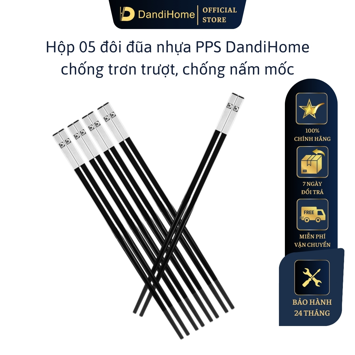 Đũa nhựa PPS sợi thủy tinh DandiHome kết hợp Inox 304 DandiHome cao cấp, chống trượt, chống nấm mốc