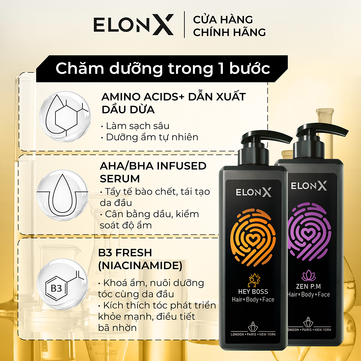 Combo 2 dầu gội ElonX dầu gội 3 in 1 nam dầu gội hương nước hoa bộ dầu gội nam sữa tắm gội (680gr x 2) (sáng tối)