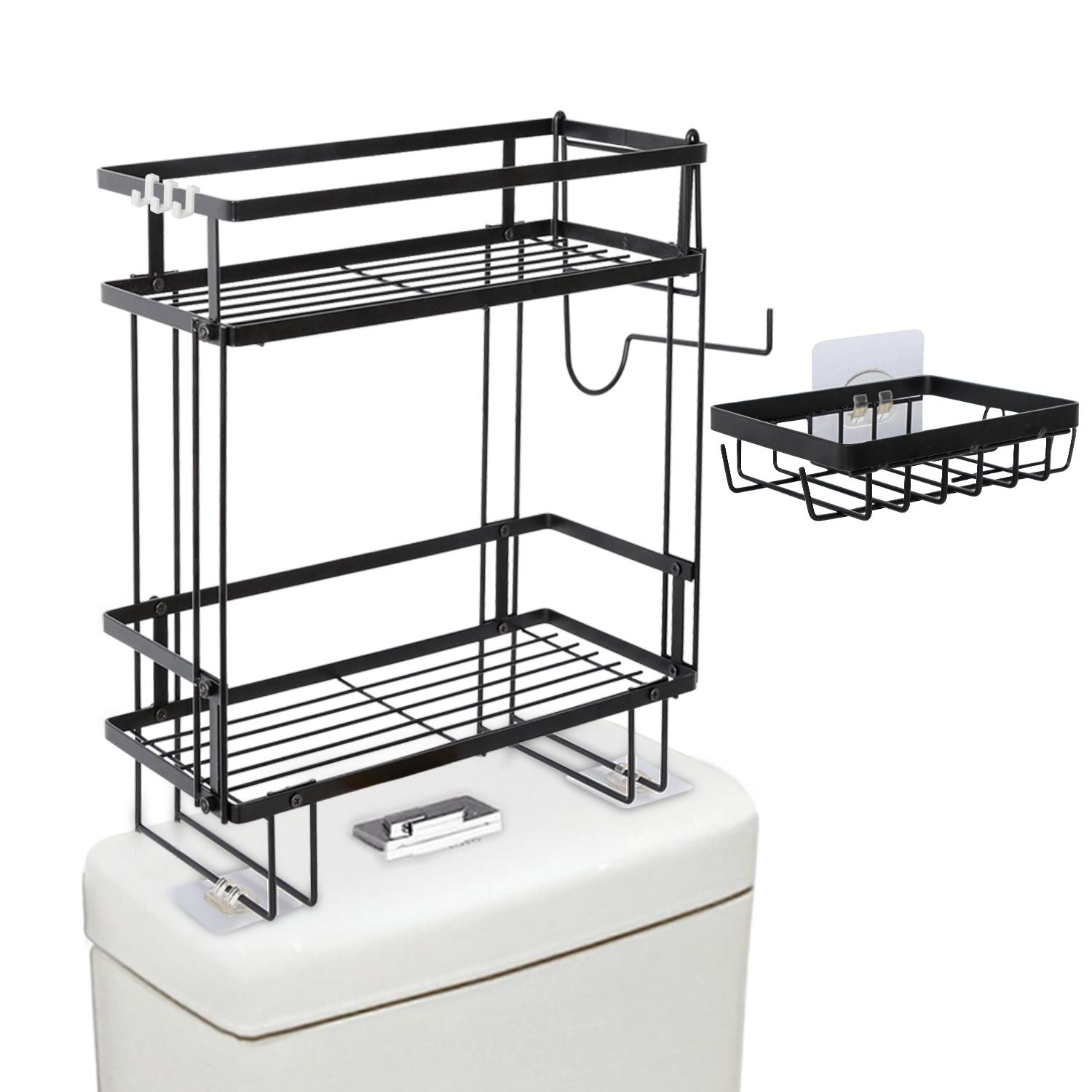 Over The Toilet 2-Tier Storage Shelf Wall Mounted Bathroom Storage Shelf Versatile Toilet Rack No Drilling Space Saving
