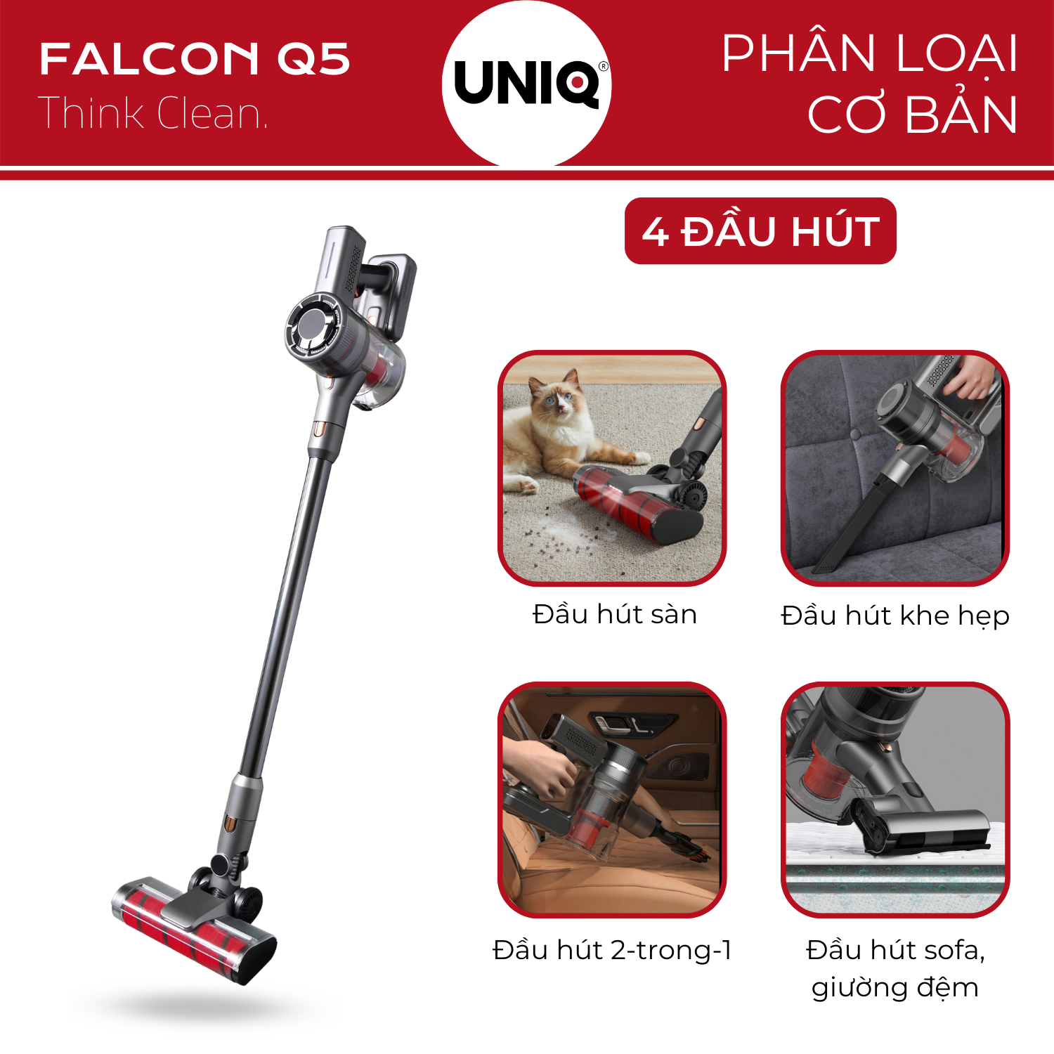 Máy Hút Bụi Cầm Tay Không Dây FALCON Q5 Gia Đình Mini Pin Sạc Hút Giường Đệm Sofa Xe Hơi Lực Hút Mạnh - Hàng Chính Hãng