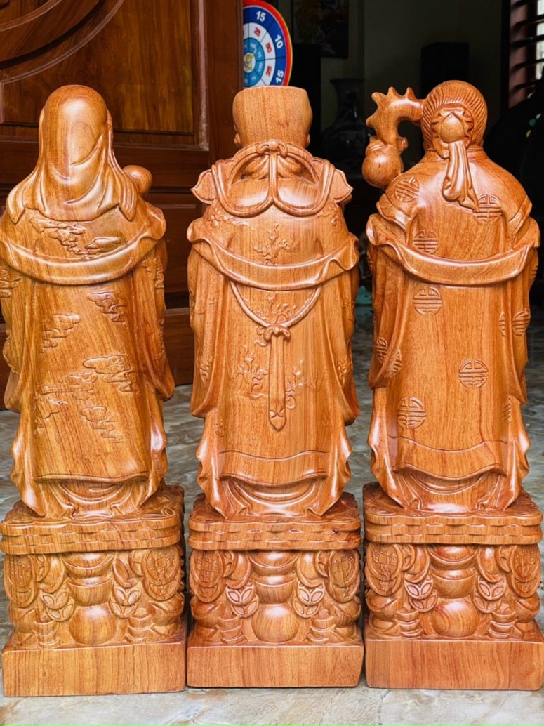 Tượng phật tam đa phúc lộc thọ gỗ hương đá kt cao 60×18×15cm
