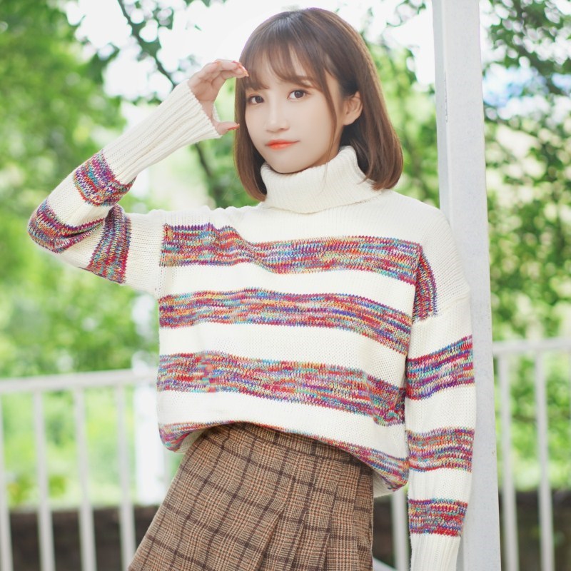Áo len cổ lọ Hàn Quốc sọc màu dễ thương – DL28264
