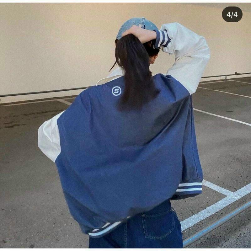 Áo khoác nữ bomber Unisex CỔ BẺ chất nhung tăm thêu chữ SYMPOLIC ,form rộng 2 lớp đẹp