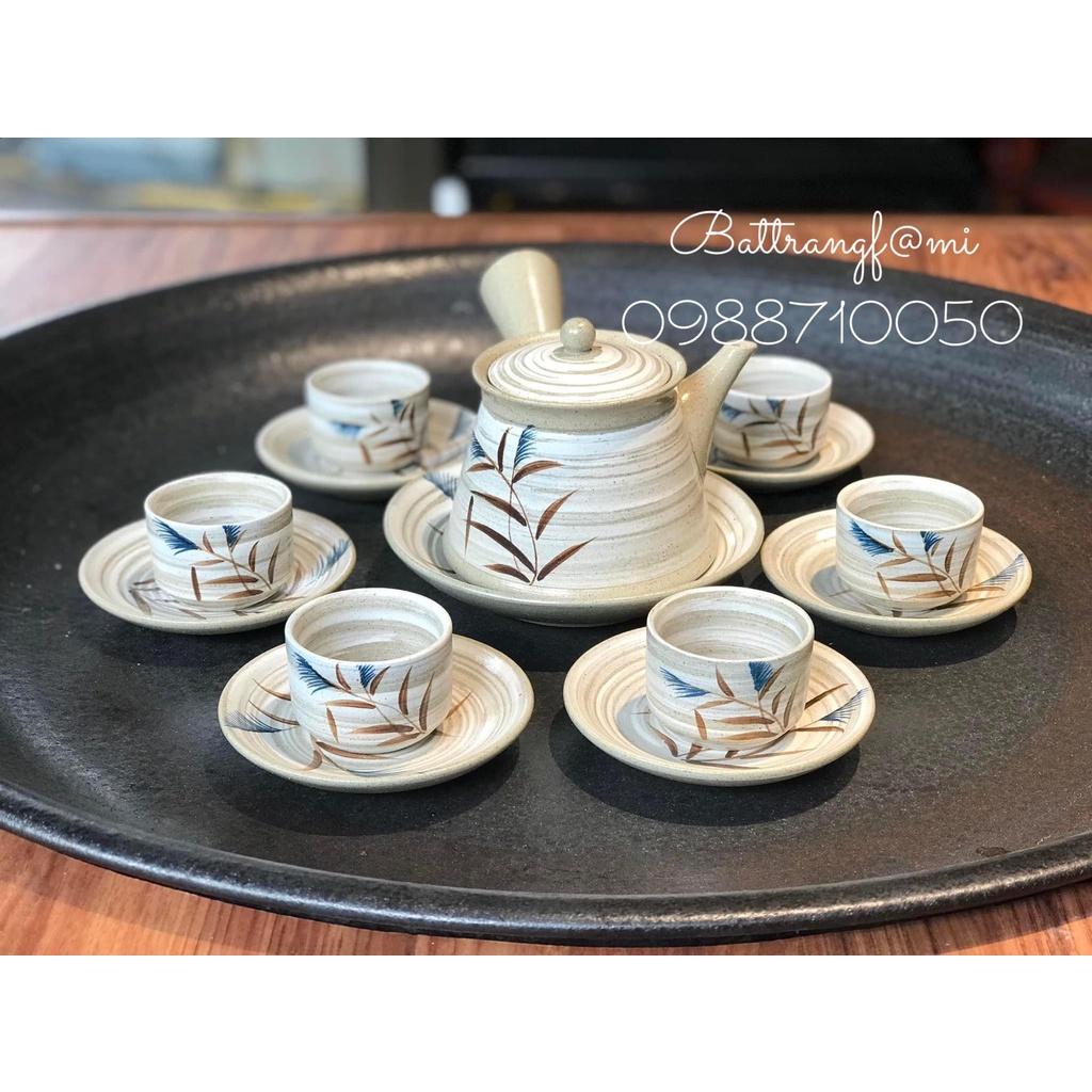 Bộ ấm trà hồng sa quai ngang họa tiết hương lúa mới
