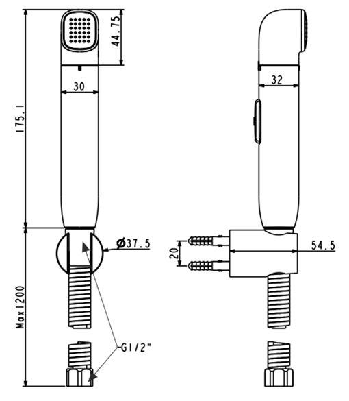 Bản vẽ kích thước vòi xịt TS28W American Standard