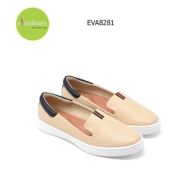 Giày Slip On Đế Bệt Evashoes - Eva8281(Màu Đen, Kem, Trắng