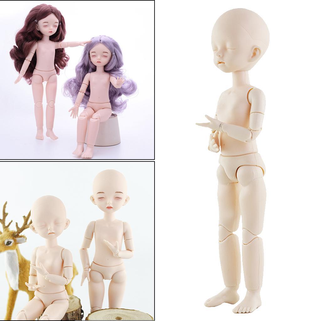 White Skin 1/6 Jointed Ball Dolls BJD Doll Body with Sleep Eyes with Head Part