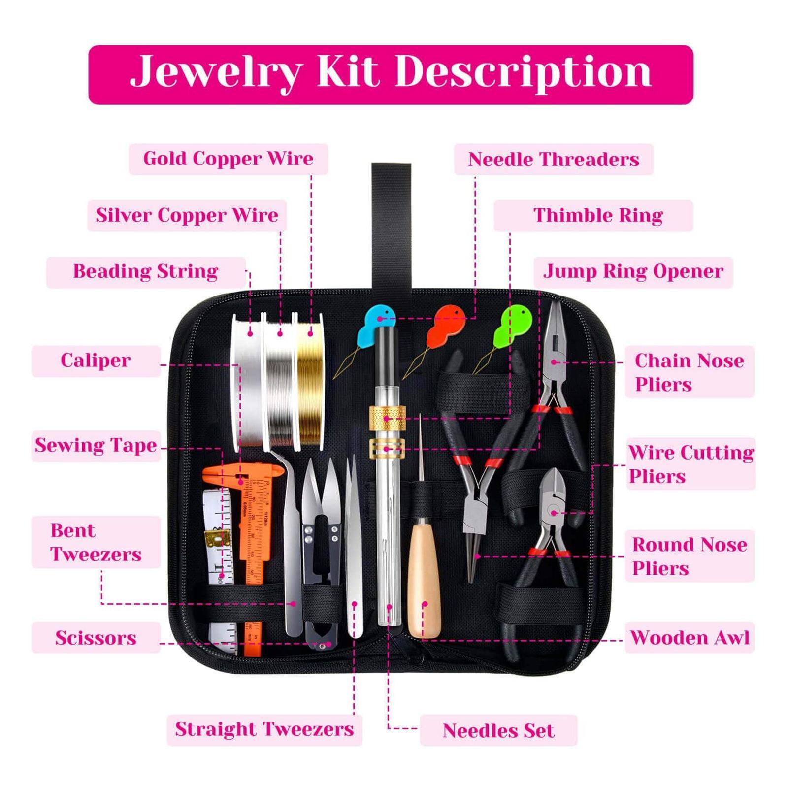 Jewelry Making Pilers Tweezers Tools Kit with Zipper Storage Case for Jewelry Crafting and Necklaces Bracelets Accessories Repair