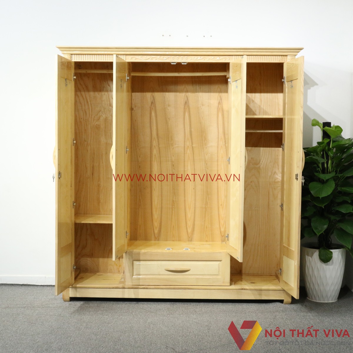 Tủ Áo 4 Cánh Gỗ Sồi Nga Tự Nhiên Đẹp Giá Rẻ