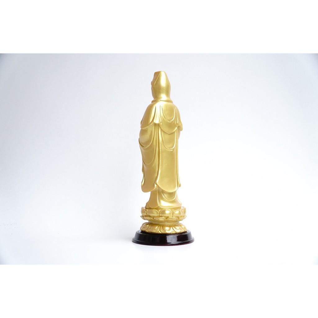 Tượng Phật Bà Quan Thế Âm Bồ Tát đứng nhũ vàng - Cao 25cm