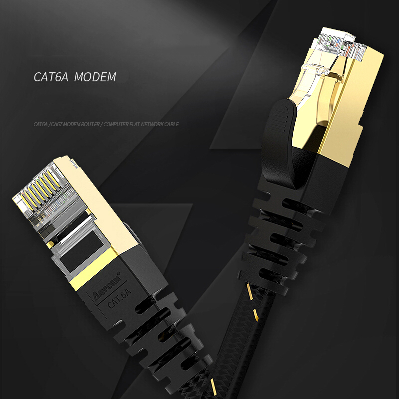 Dây cáp mạng CAT6A 2 đầu bấm sẵn, dạng dẹt AMPCOM, dài 1m đến 15m dây cáp bện dù chắc chắn AMCAT6A - Hàng chính hãng