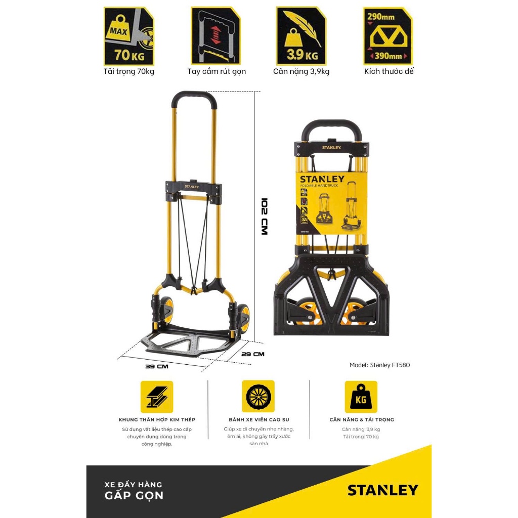 Xe Đẩy Tay 2 Bánh Cao Cấp Có Thể Gấp Gọn Stanley FT580